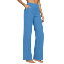 Damen-Strandhose aus leichtem Baumwollleinen mit-Hellblau L