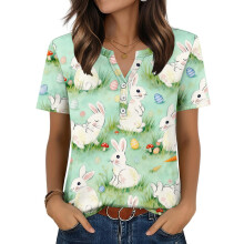 Women's T-Shirts, V-Neck, Short Sleeve, Elegant Casual-Green M