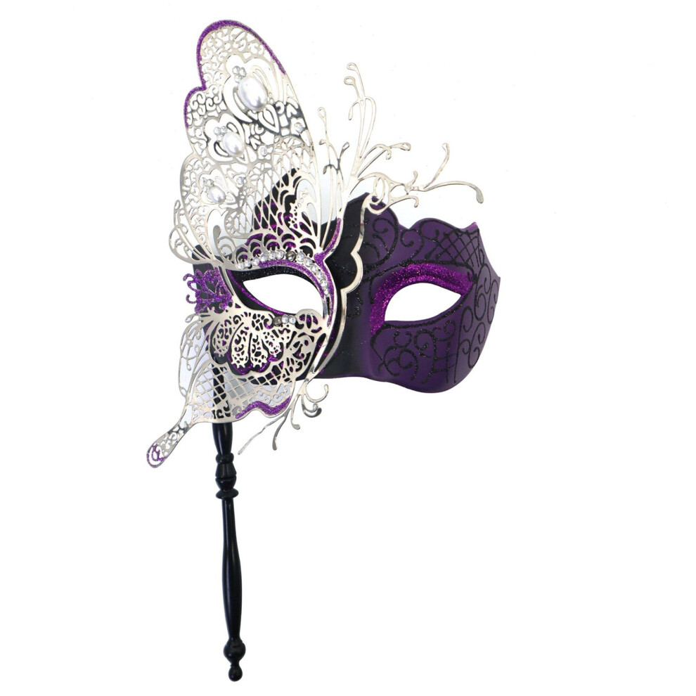 Fashionable Handheld Cosplay Butterfly Mask For Themed-Plum 7696001937952