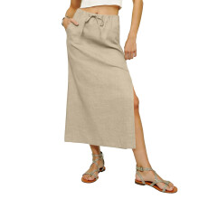 Linen Skirts for Women Ankle Length Linen Skirt with-apricot XL