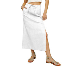 Linen Skirts for Women Ankle Length Linen Skirt with-White S