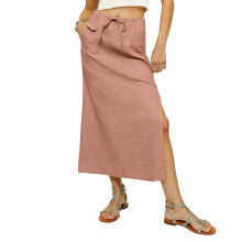 Linen Skirts for Women Ankle Length Linen Skirt with-Pink L