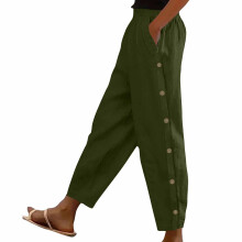 Women's Casual Pants Side Pocket Long Pants Easy-Army Green XXL