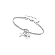 Beautiful Mom Love Crucifix Pendant Silver Gold Tone-Silver