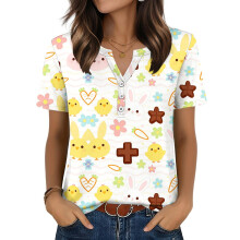 Women's T-Shirts, V-Neck, Short Sleeve, Elegant-Yellow XXL