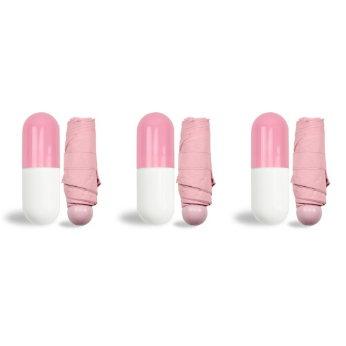 3Stk Leichter Windfester Regenschirm Pink Fünffach Faltbar Mit Hülle 2
