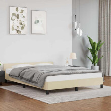 vidaXL Bed Frame with Headboard without Mattress Cream 140x190 cm