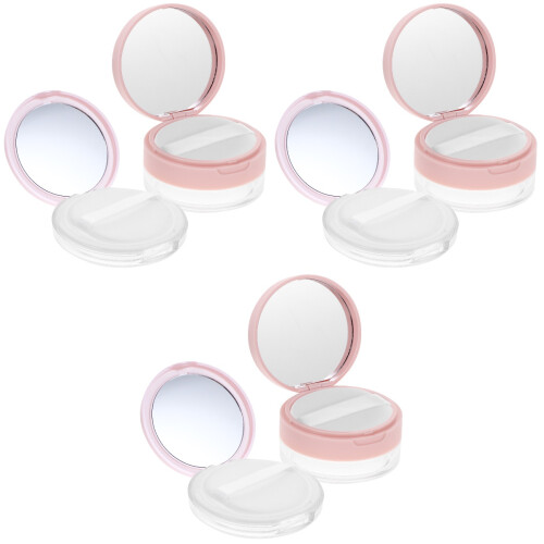 6Pcs Compact Pink Plastic Loose Powder Storage Case with Elastic Puff 1