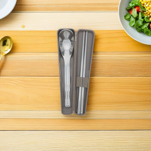 1Set Brown Stainless Steel Camping Eating Utensils Set with PP Handle 2