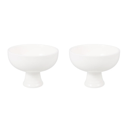 2Pcs Beige Ceramic High Base Dessert Bowls Multi-Use Serving Bowls 2
