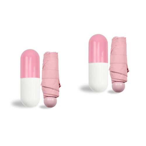 2Pcs Windproof Pink Compact Umbrella with Portable Capsule Case 2