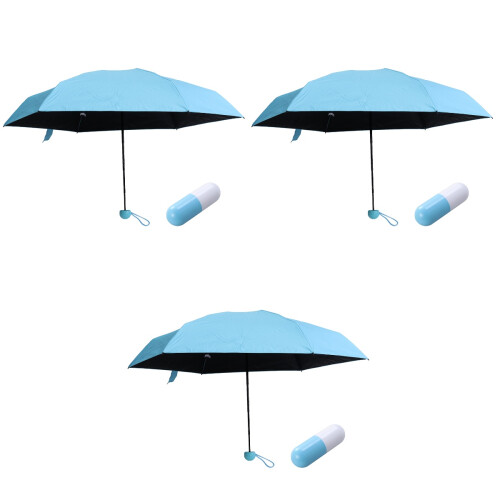 3Pcs Anti-Uv Sky Blue Compact Umbrella with Waterproof Capsule Case 1