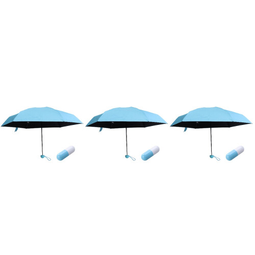 3Pcs Anti-Uv Sky Blue Compact Umbrella with Waterproof Capsule Case 2