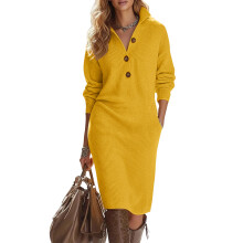 Damen-Pulloverkleid, einfarbig, Knopfleiste vorne,-Gelbes L
