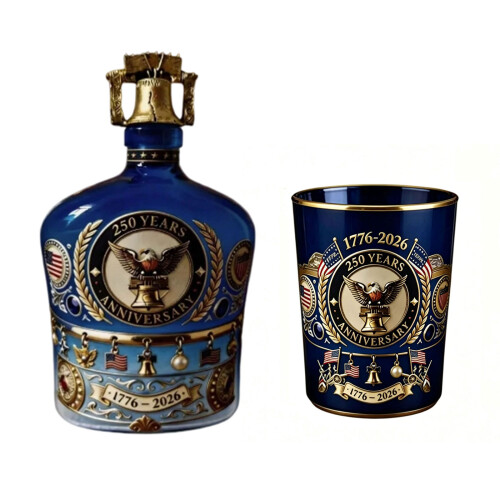 Commemorative American 250th Glass-blue bottle two piec