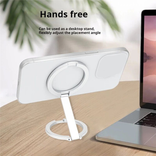 360 Rotatable Magnetic Phone Bracket, Foldable Multi-Function Stand for Secure Double-Sided Buckle Holder Silver 2