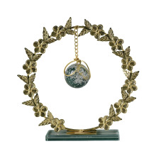 Small Hanging Crystal Ball With Metal Wreath Glass Stand-C