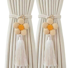 2Pcs Elegant Curtain Holdbacks Flower Tassels-Milk tea color