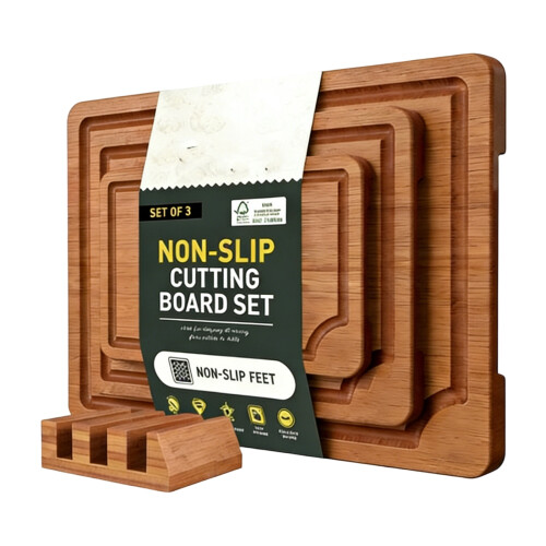Elegant Bamboos Cutting Board Collection 3 Piece Set For