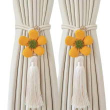 2Pcs Flower Tassels Curtain Holders Tie Back Flexible-Yellow