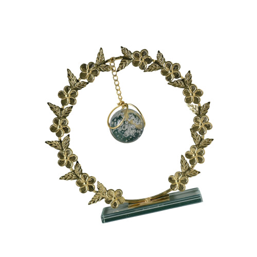 Sphère de boule de cristal avec couronne de fleurs en métal-C