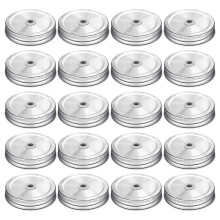 20 Pieces Metal Regular Mouth Jar Lids with Straw Hole Compatible with Jar (Silver, 2.7 Inch)
