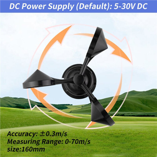 0-70M/S Wind Speed Sensor Environment Signal Output Pulse Type Three Cups Wind Speed Sensor Anemometer DC5-30V