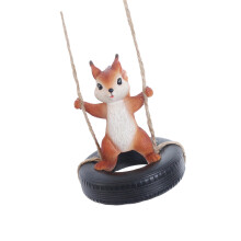 Funny Resin Squirrel On A Tire Swing Hanging Ornament For Garden