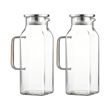 Square Glass Pitcher With Lid And Handle For Hot And Cold-2.0L