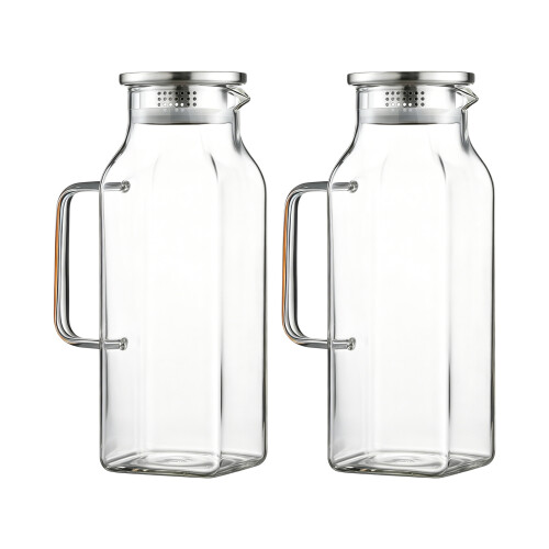 Clear Square Pitcher With Cover And Ergonomic Handle-2.0L
