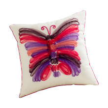 Housse de coussin carrée en coton à motif papillon-Rose rouge