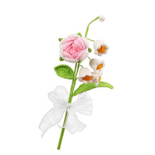 Artistic Handmade Rose And Lilys Bouquet Craft From Yarn For-B