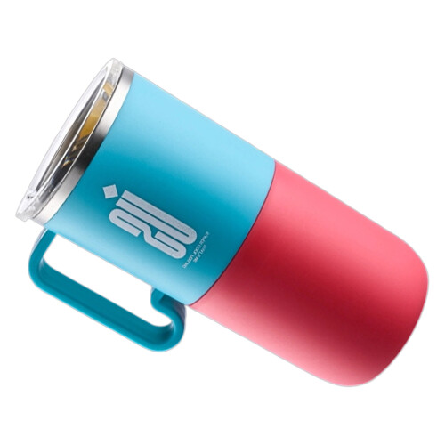 Moderner 600-ml-Thermobecher aus Edelstahl mit Griff-blau rot