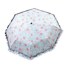 Parapluie avec revêtement noir en dentelle, imprimé floral,-Bleu