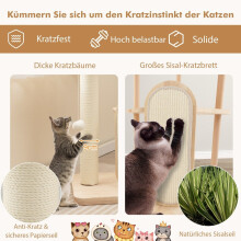 Poste de arranhar de madeira torre para gatos de vários andares com placa de arranhar postes de sisal assento acolchoado 59 x 47 x 112 cm bege