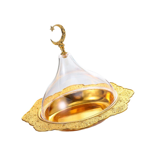Ramadans Tray Fruit Serving Plate With Metal Base And Clear Dome