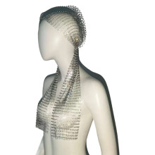 Elegant Handmade Crystal Embellished Fishnets Scarf-Silver 90cm