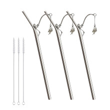 Metal Straw With Fishing Design Charm Ideal For Home And-3Pcs