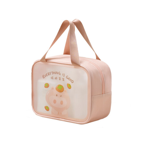Double Layer PVC Cosmetic Bag For Women-Pink single layer