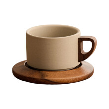 Unique Ceramic Coffee Cup With Walnuts Wood Handle For-Clay D