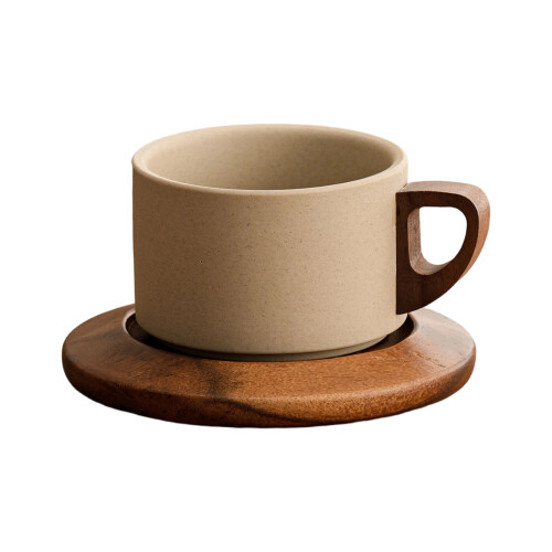 Unique Ceramic Coffee Cup With Walnuts Wood Handle For-Clay D