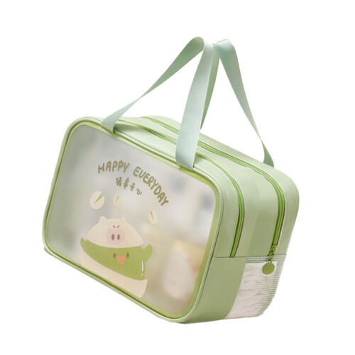 Sturdy PVC Waterproof Cosmetic Pouch For-Green Double layer