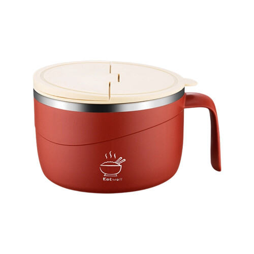 Modern 304 Nonrust Steel Noodles Bowl With Foldable Spoon-Red