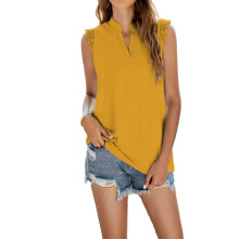 Women's V-Neck Sleeveless Shirt, Fashionable , Loose-Yellow L