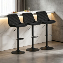(3pcs, BLACK) Set of 3 Bar Stools Velvet Breakfast Stool Chairs