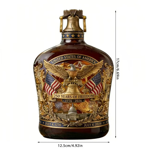 Commemorative American 250th Glass-blue bottle two piec 2