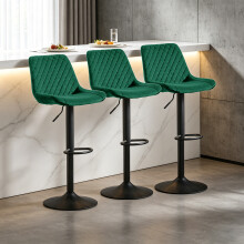 (3pcs, GREEN) Set of 3 Bar Stools PU/ Velvet Breakfast Stool Chairs