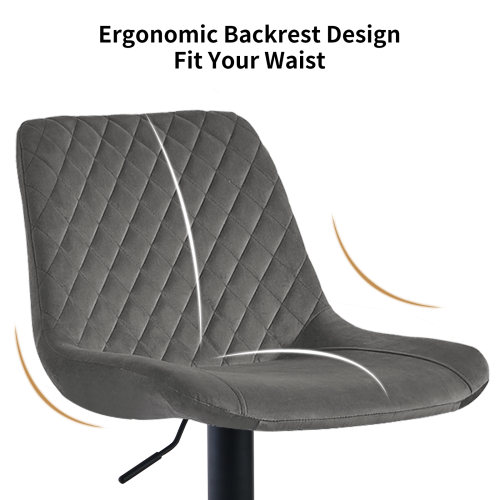 (2pcs, GREY) Set of 2 Bar Stools Velvet Breakfast Stool Chairs 2