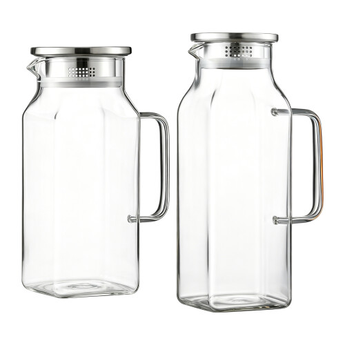 Square Glass Pitcher With Lid And Handle For Hot And Cold-2.0L 1