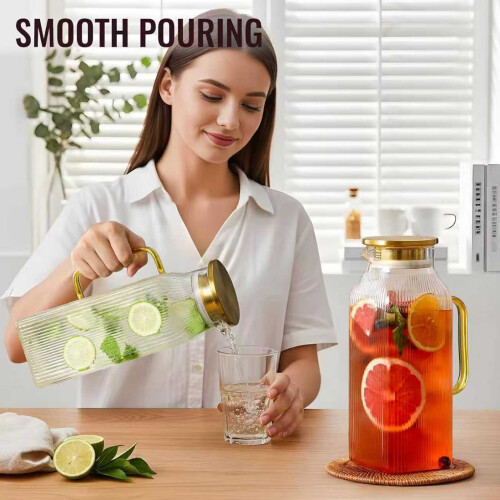 Square Glass Pitcher With Lid And Handle For Hot And Cold-2.0L 2